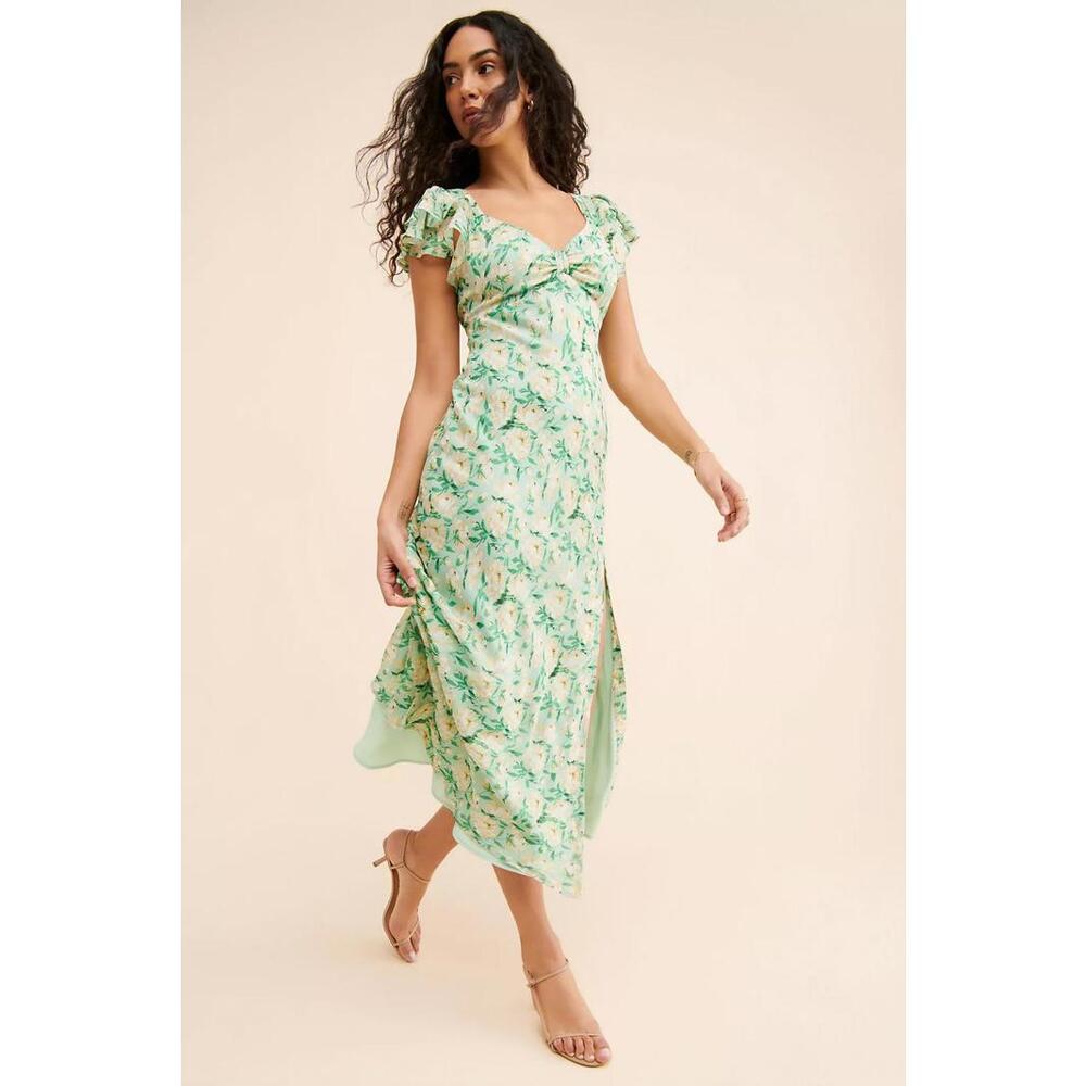 Anthropologie x ASTR The Label - Floral Midi Dress with Ruffle Sleeves, Size XS